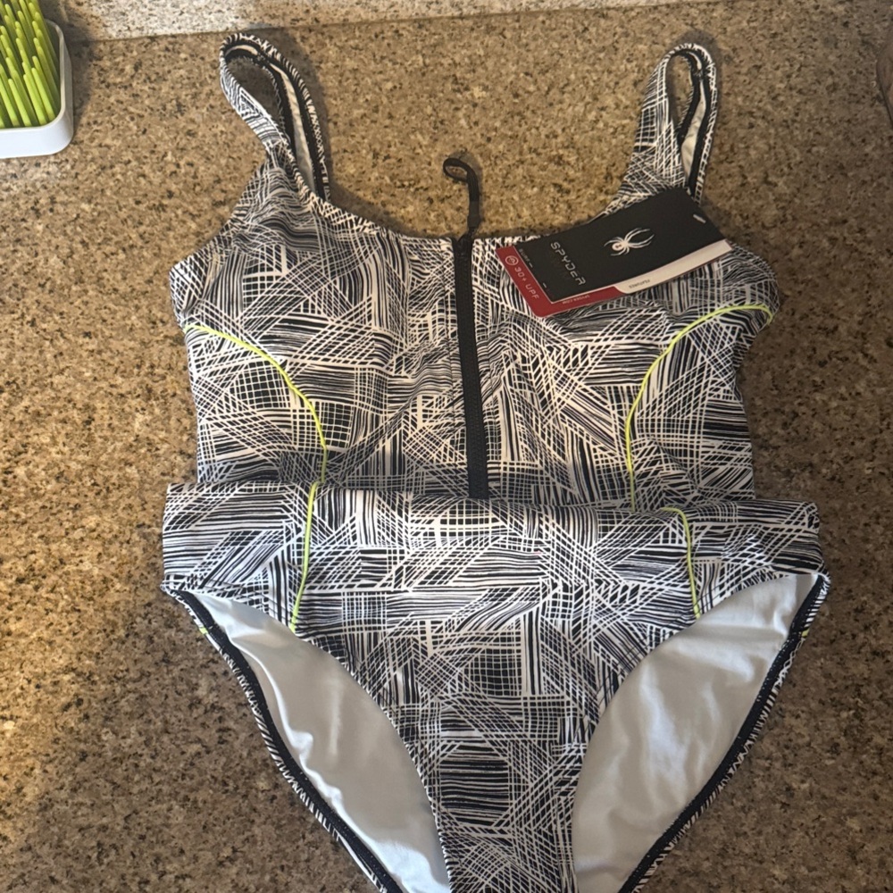 Spyder Black and White Geometric Swimsuit